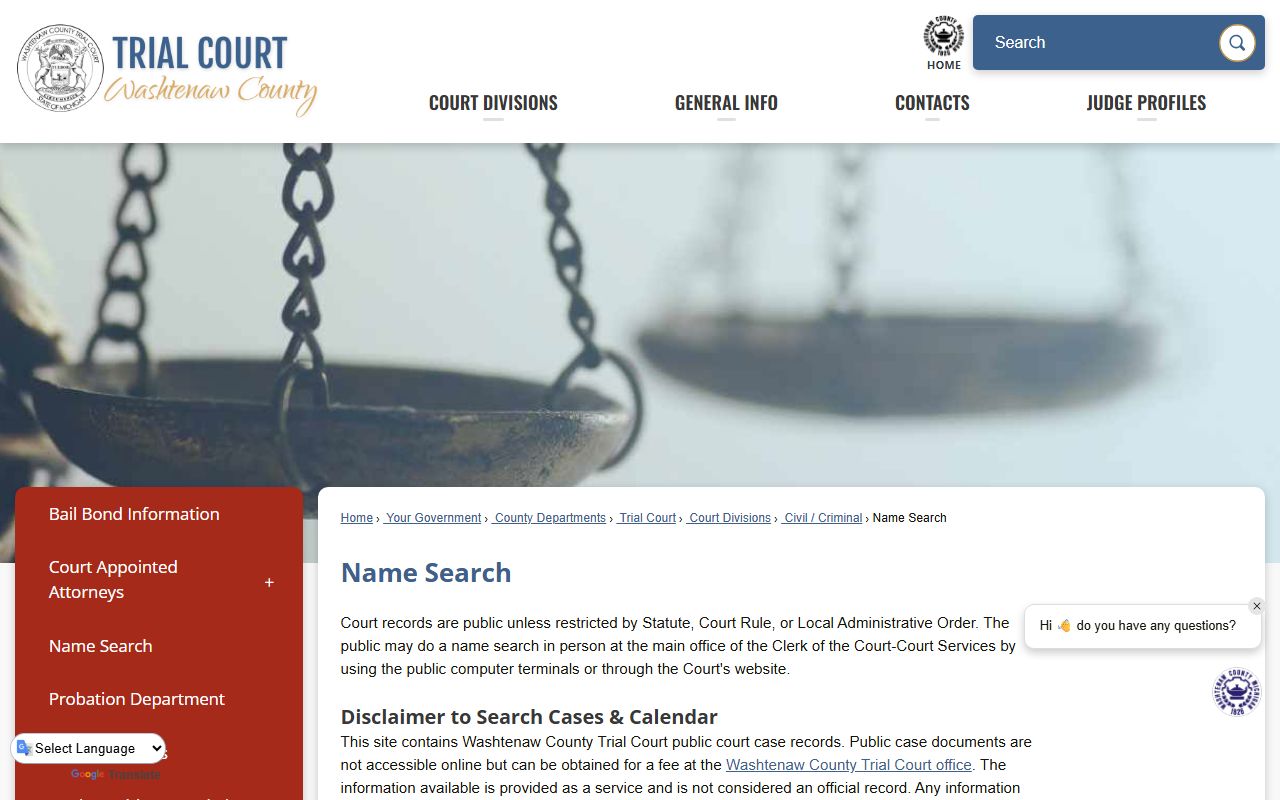 Washtenaw County court records after arrest trial court name search