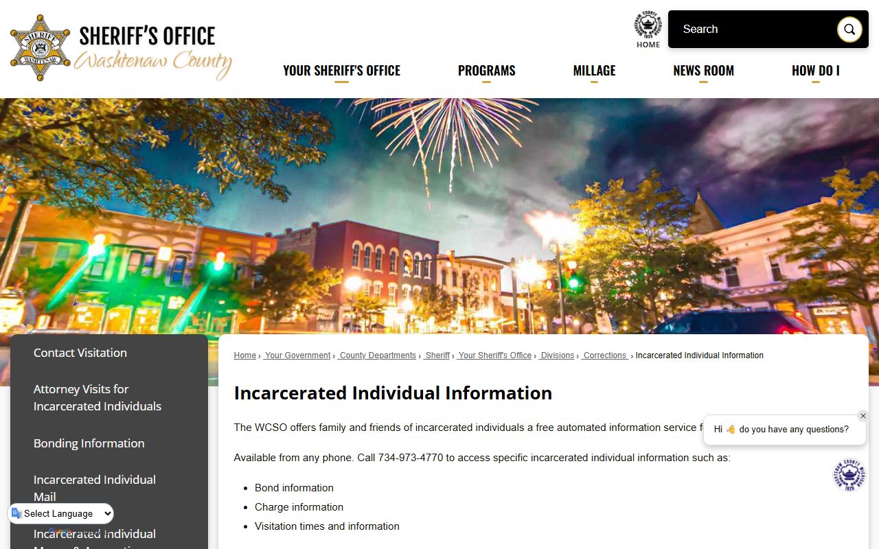 Washtenaw County Jail inmate information hub